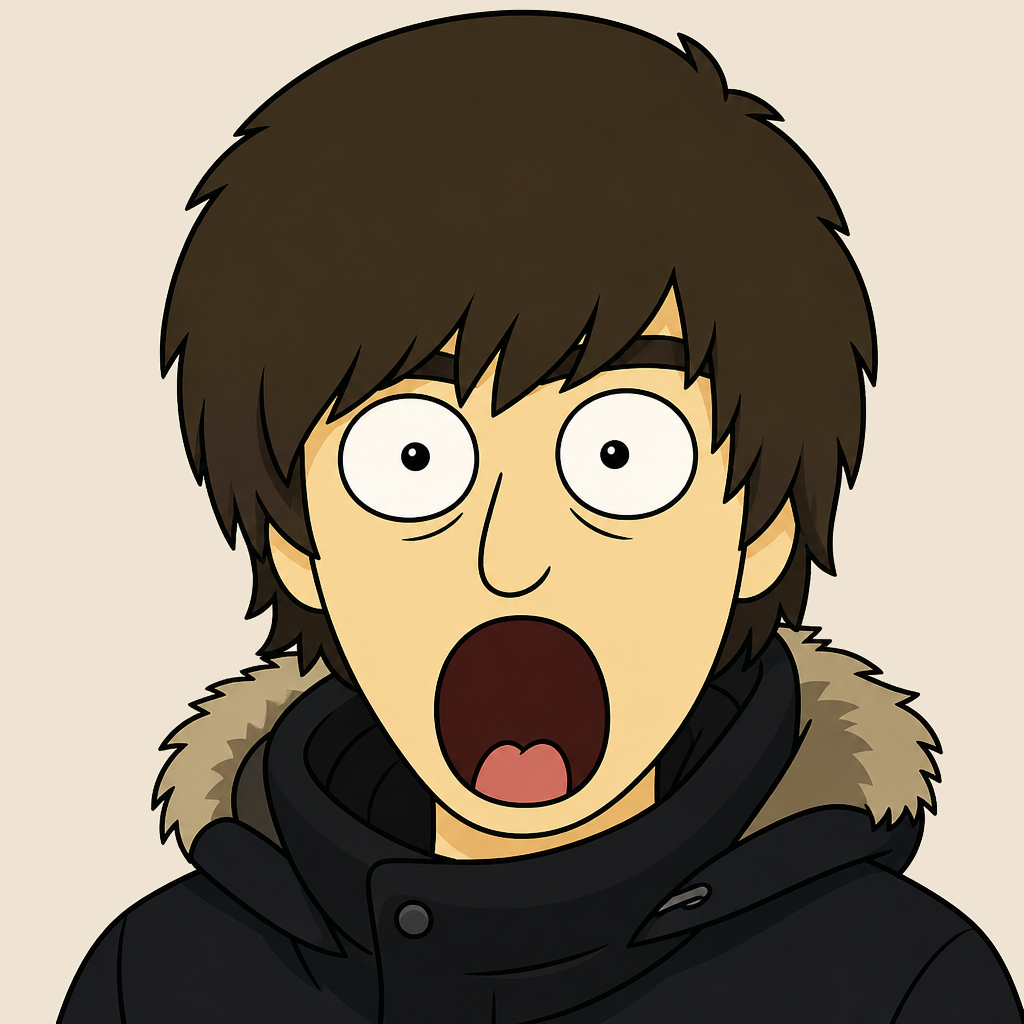Friend with dark mop-top hair, Rick and Morty style